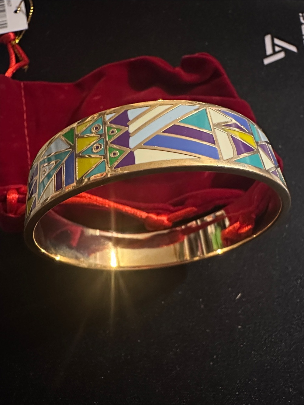 Gold Tone Multicolor Enamel Geometric Bangle Bracelet
#55